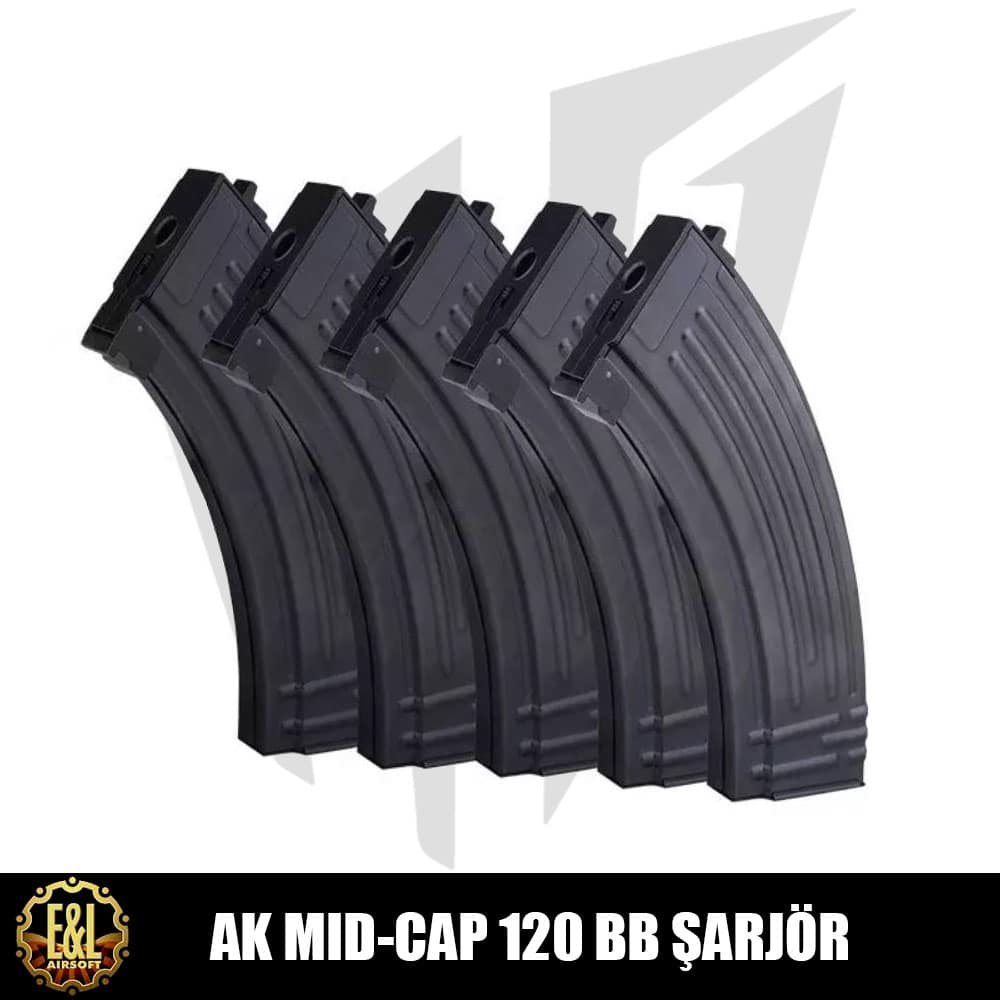 E&L AK Mid-Cap 120’lik Airsoft Şarjörü Siyah (5 Adet)