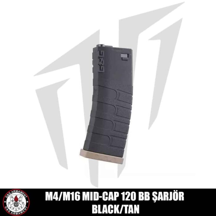 G&G M4/M16 Tüfekleri için 120’lik Mid-Cap Airsoft Şarjörü (5 Adet) Siyah/Tan