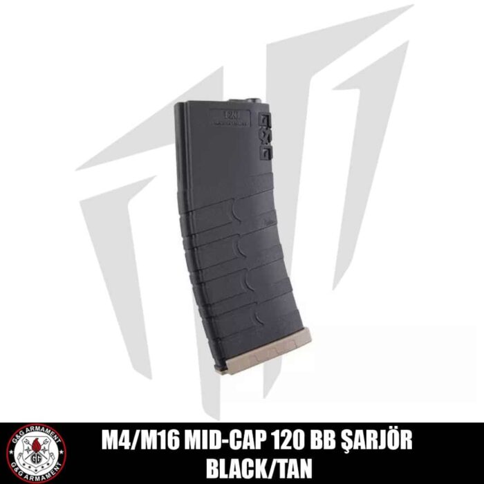G&G M4/M16 Tüfekleri için 120’lik Mid-Cap Airsoft Şarjörü (5 Adet) Siyah/Tan