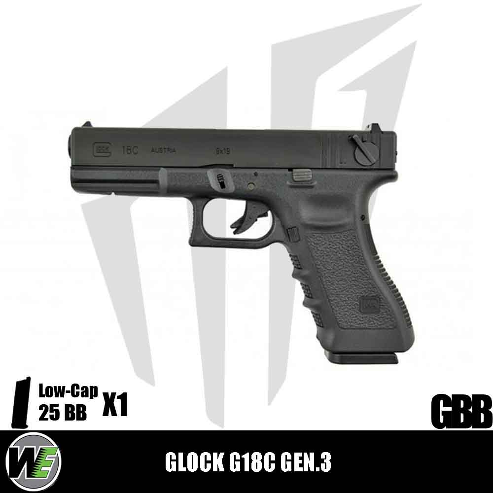 WE Glock G18C ASG Gen.3 Full Otomatik & Yarı Otomatik Airsoft Tabanca – Siyah