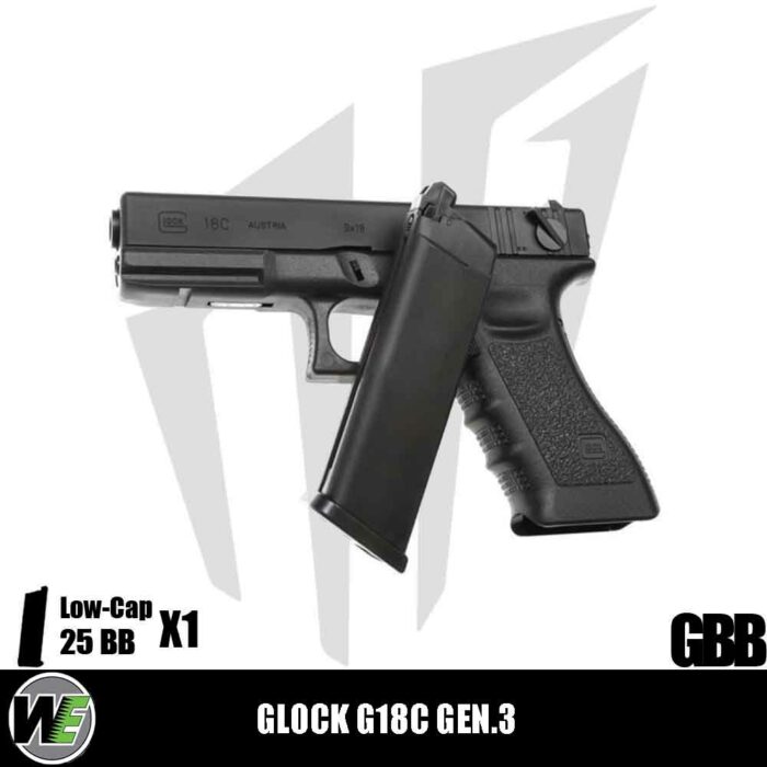 WE Glock G18C ASG Full Otomatik & Yarı Otomatik Airsoft Tabanca – Siyah