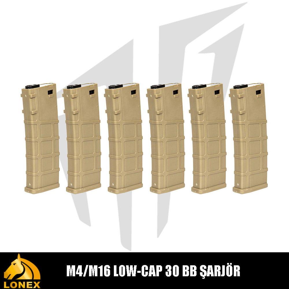 Lonex M4/M16 Airsoft Tüfekleri İçin 6’li 30 BB’lik Low-Cap Airsoft Şarjör – Bronz