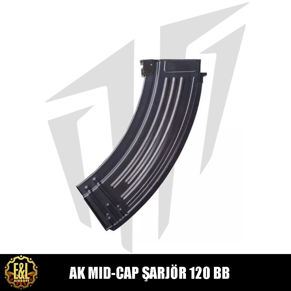 E&L AK Tipi Airsoft Tüfekler İçin Mid-Cap 120 BB'Lik Airsoft Şarjör - Siyah