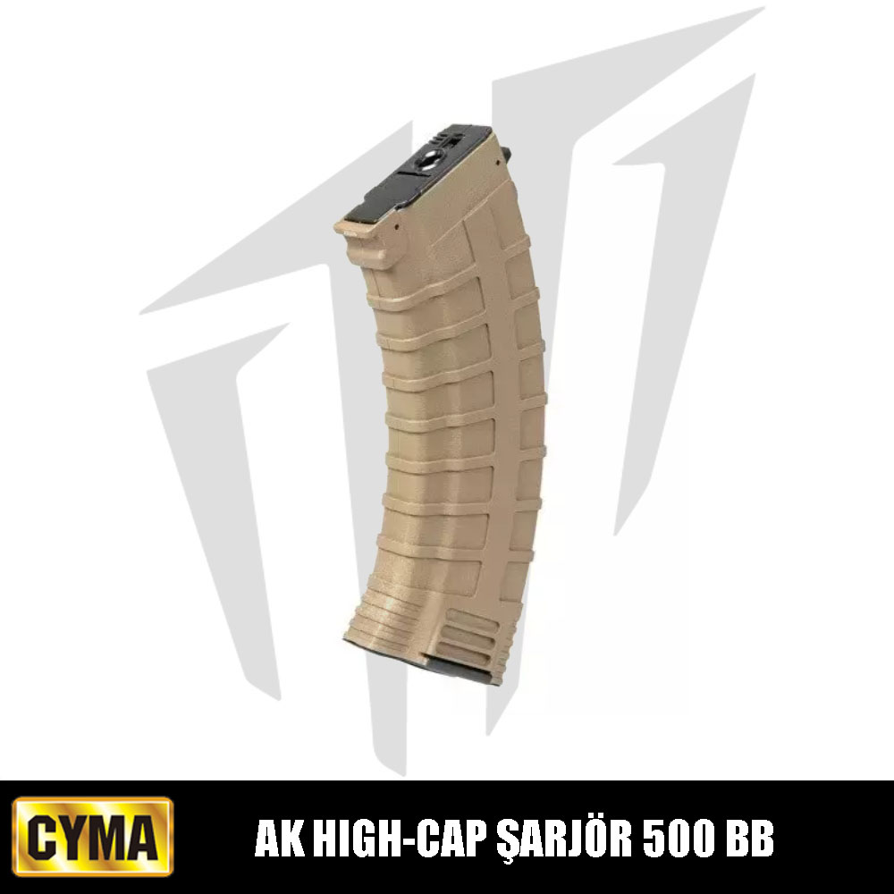 CYMA AK Airsoft Tüfekleri İçin 500 BB’lik High-Cap Airsoft Şarjör – Tan