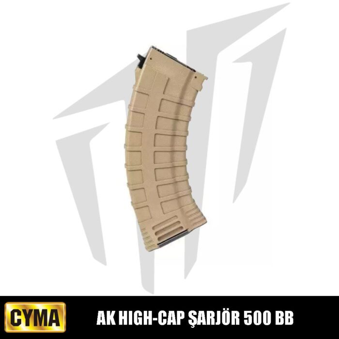 Cyma AK Airsoft Tüfekleri İçin High-Cap 500 BB’lik Airsoft Şarjör – Tan