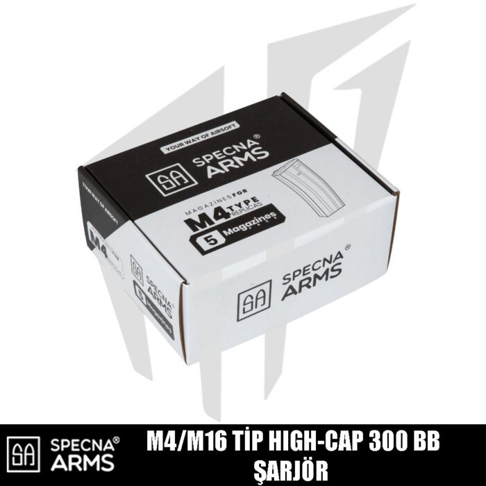Specna Arms M4/M16 Airsoft Tüfekleri İçin High-Cap 300 BB 5'li Airsoft Şarjör Seti - Tan