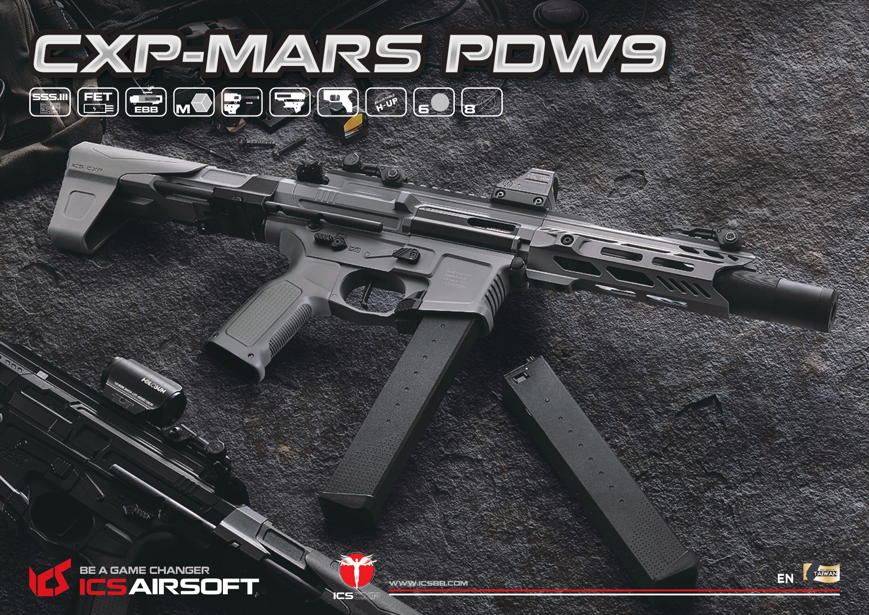ICS Airsoft CXP-MARS PDW9 S3 Airsoft Tüfeği – Siyah
