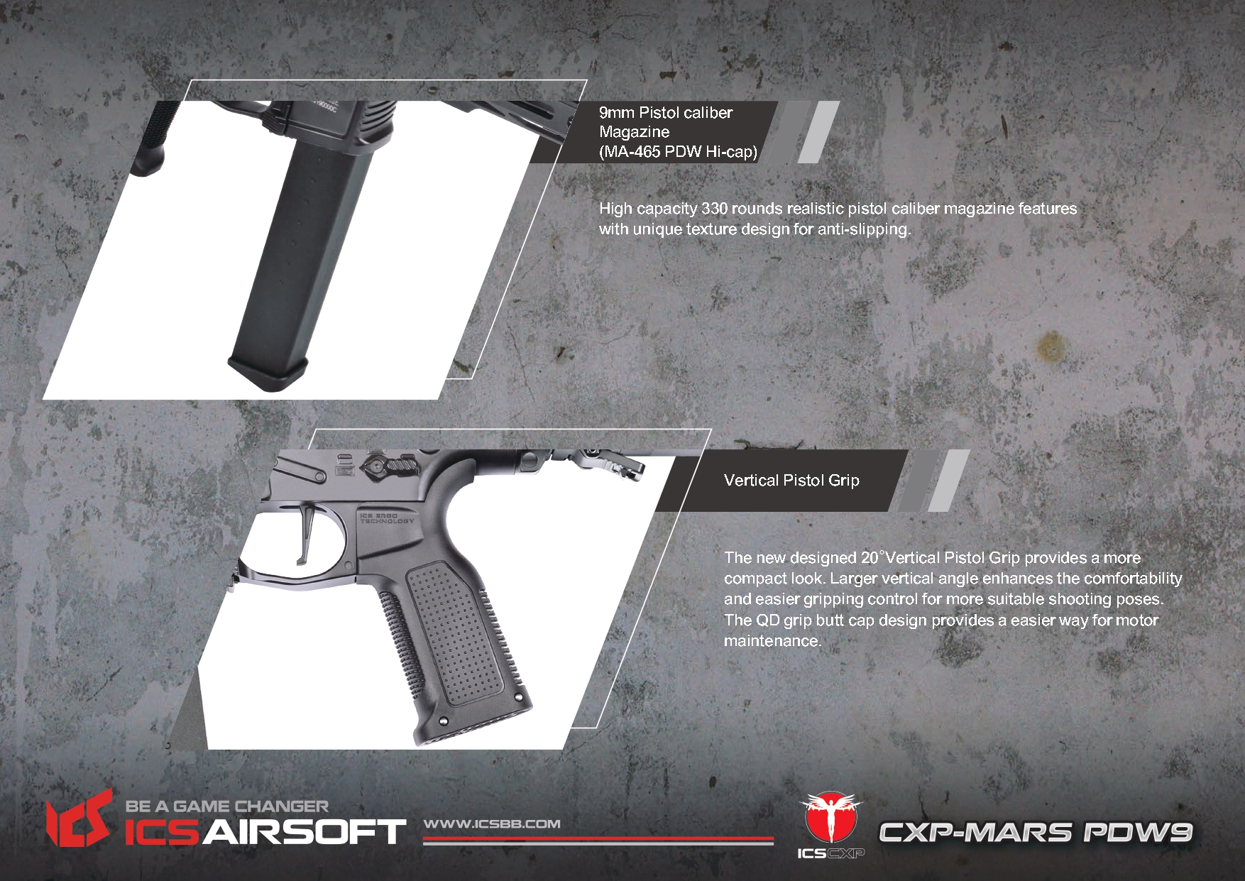 ICS Airsoft CXP-MARS PDW9 S3 Airsoft Tüfeği – Siyah