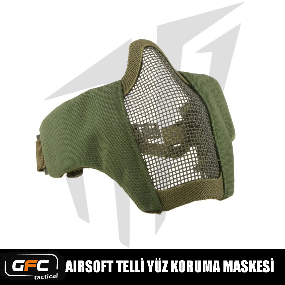 GFC Tactical Airsoft Telli Yüz Koruma Maskesi – Yeşil