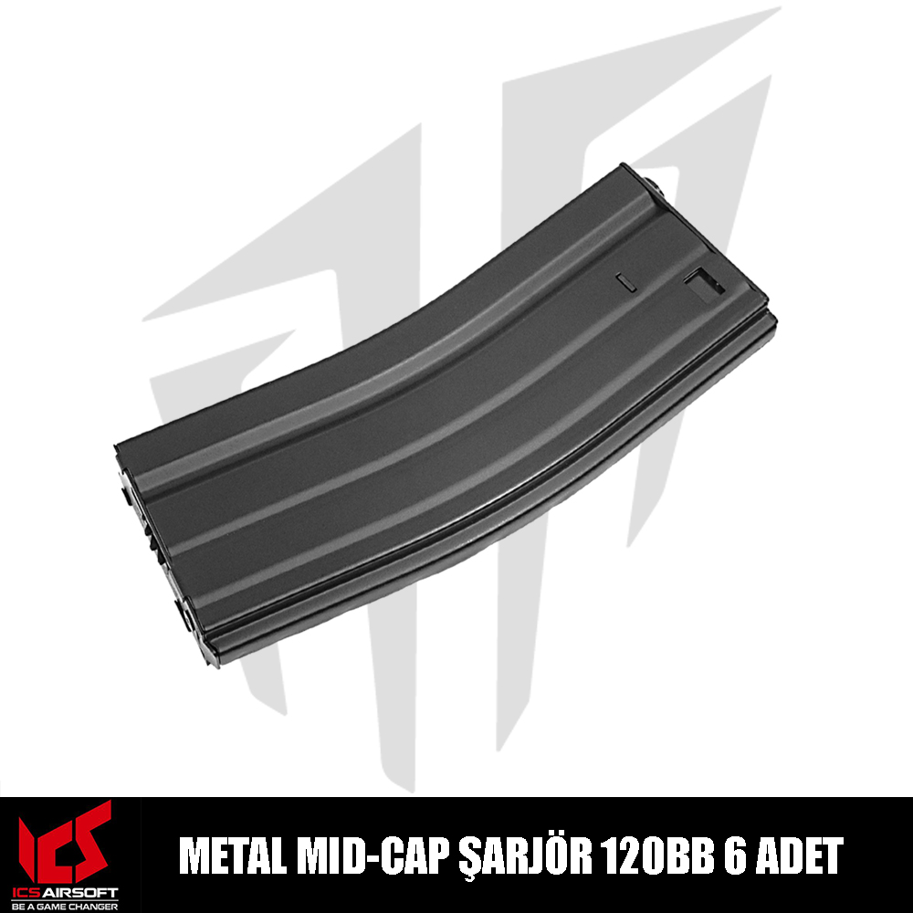 ICS Metal MID-CAP Airsoft Şarjör 120BB’Lik 6 Adet – Siyah