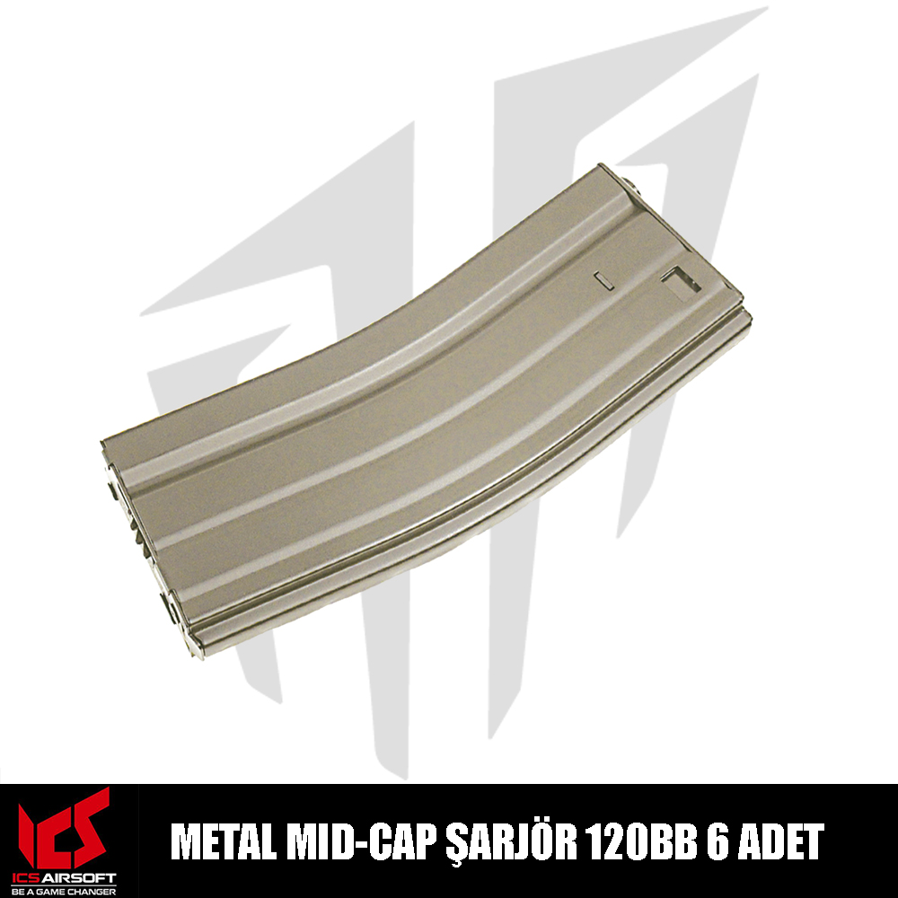 ICS Metal MID-CAP Airsoft Şarjör 120BB’Lik 6 Adet – Tan