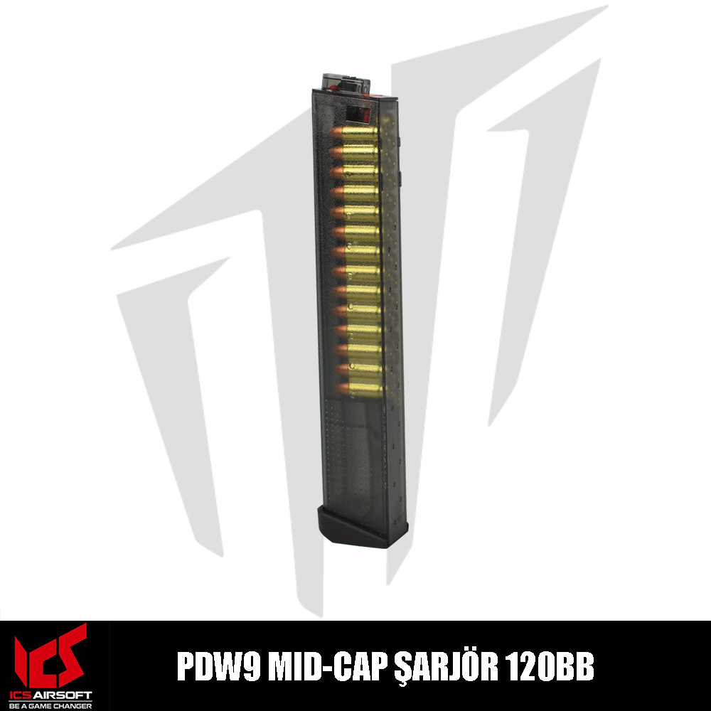 ICS PDW9 MID-CAP Airsoft Şarjör 120BB’Lik – Siyah