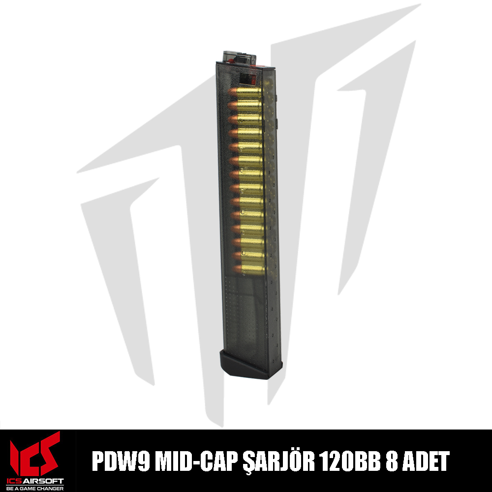 ICS PDW9 MID-CAP Airsoft Şarjör 120BB’Lik 8 Adet – Siyah