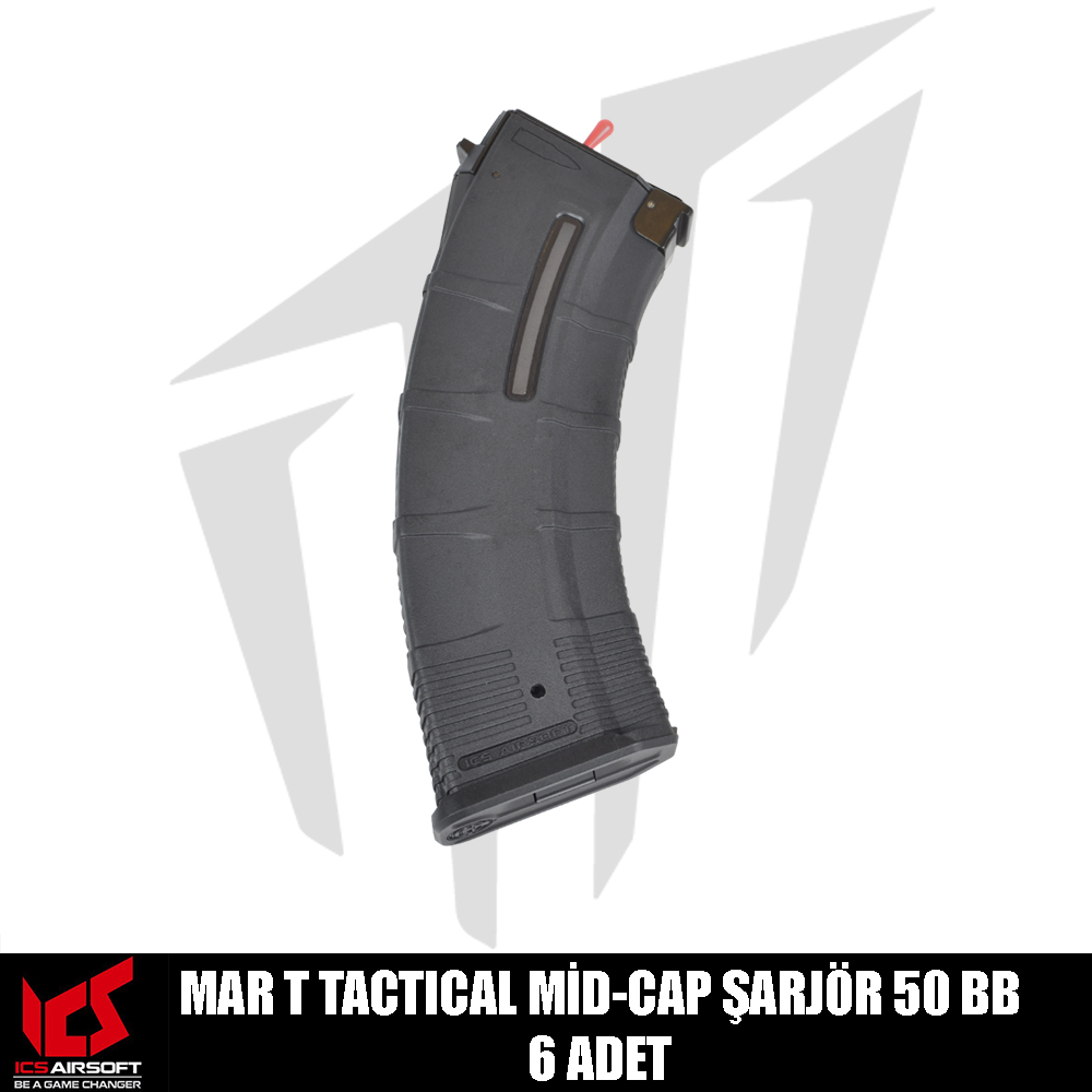 ICS MARＴ Tactical MID-CAP Airsoft Şarjör 50BB’Lik 6 Adet – Siyah