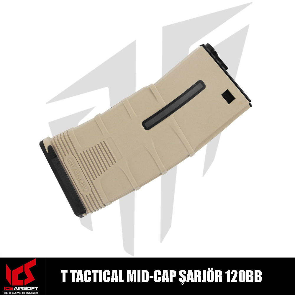 ICS T Tactical MID-CAP Airsoft Şarjör 120BB’Lik – Tan