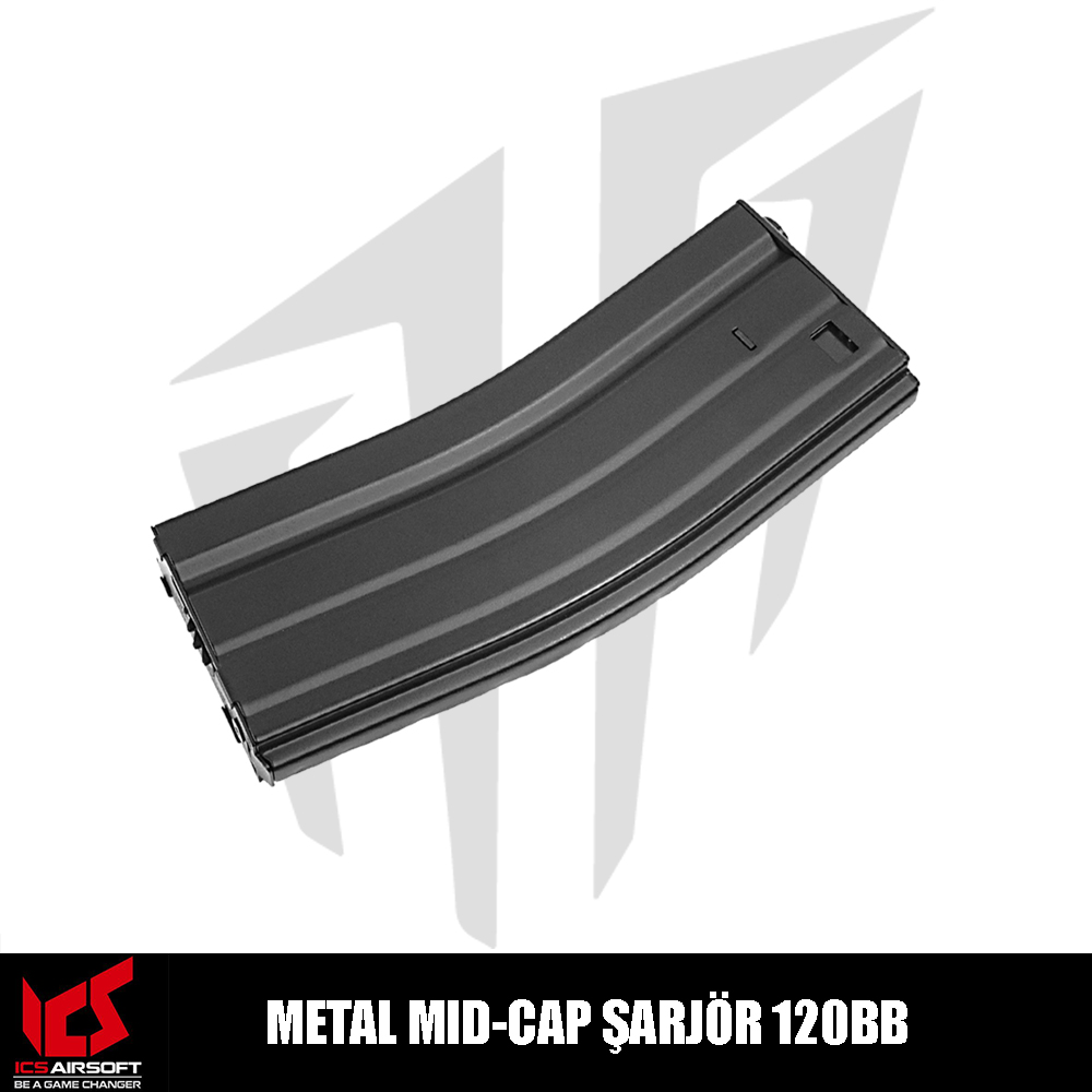 ICS Metal MID-CAP Airsoft Şarjör 120BB’Lik – Siyah