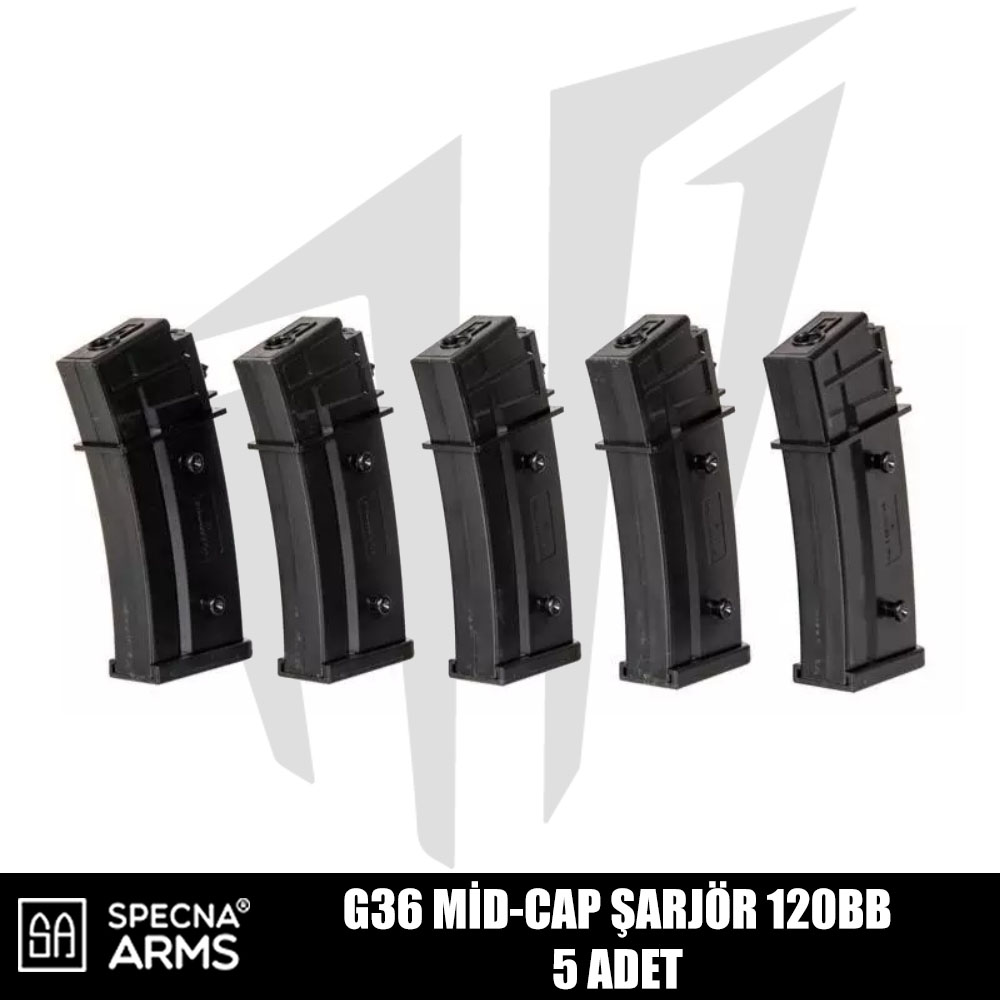 Specna Arms G36 Airsoft Tüfekleri İçin 5'li Mid-Cap 120 BB Şarjör Seti - Siyah