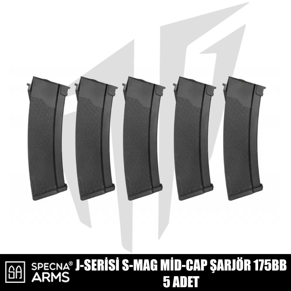Specna Arms J-Serisi Airsoft Tüfekleri İçin 5’li S-Mag Mid-Cap 175 BB Şarjör Seti – Siyah