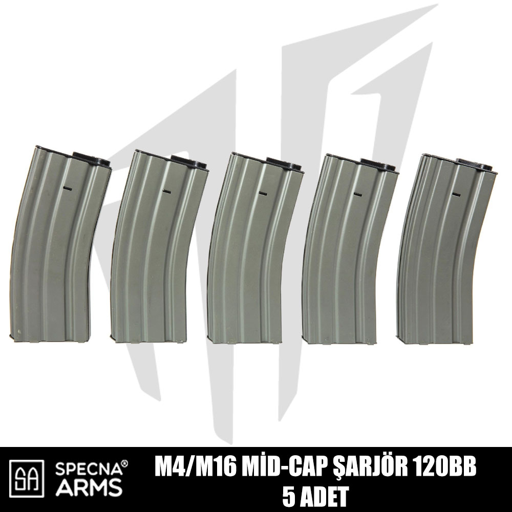Specna Arms M4/M16 Airsoft Tüfekleri İçin 5'li Mid-Cap 120 BB Şarjör Seti - Gri Specna Arms M4/M16 Airsoft Tüfekleri İçin 5'li Mid-Cap 120 BB Şarjör Seti - Gri