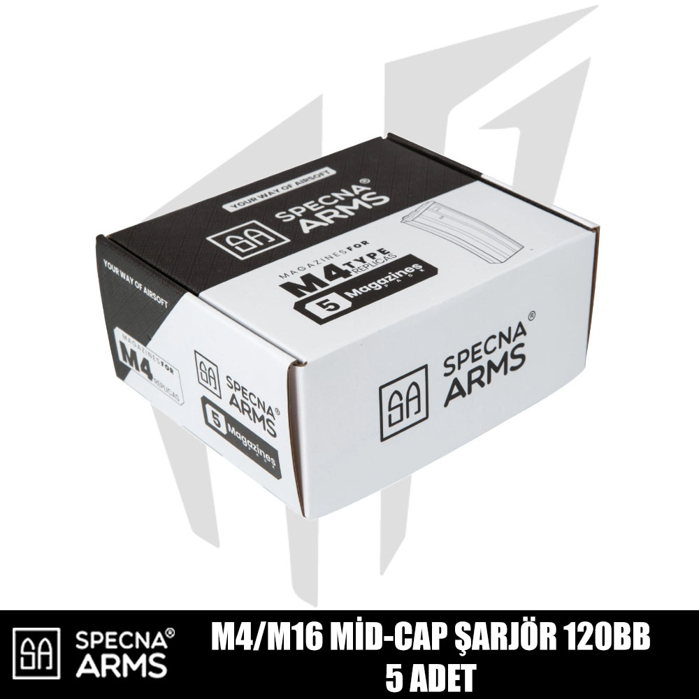 Specna Arms M4/M16 Airsoft Tüfekleri İçin 5'li Mid-Cap 120 BB Şarjör Seti - Gri Specna Arms M4/M16 Airsoft Tüfekleri İçin 5'li Mid-Cap 120 BB Şarjör Seti - Gri