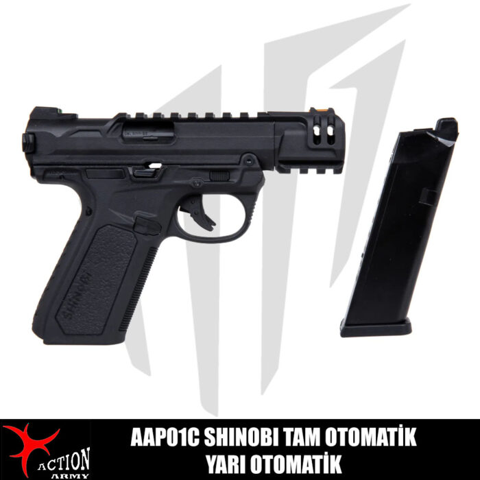 Action Army AAP01C Shinobi Tam Otomatik / Yarı Otomatik Airsoft Tabanca – Siyah