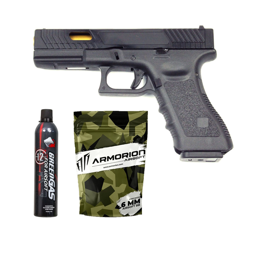 E&C Glock G17 TTI Airsoft Tabanca – Siyah - Silikonlu Green Gas 600 ML - 0.20G BB – 1kg