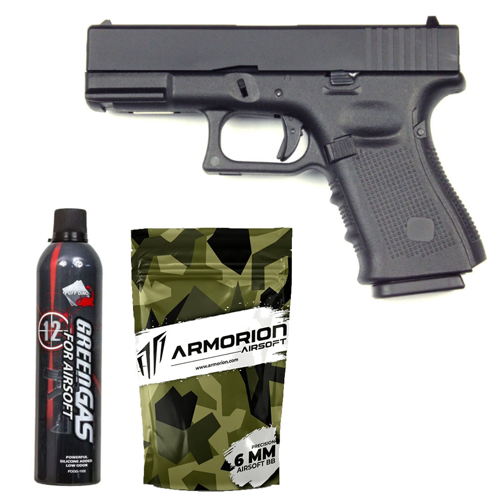 E&C Glock G19 Gen4 Airsoft Tabanca – Siyah – Silikonlu Green Gas 600 ML – 0.20G BB – 1kg