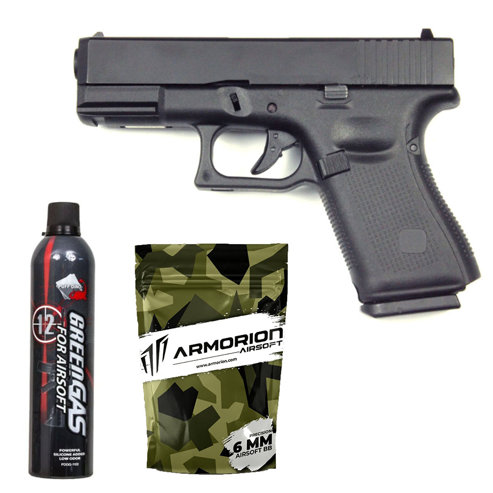 E&C Glock G19 Gen5 Airsoft Tabanca – Siyah – Silikonlu Green Gas 600 ML – 0.20G BB – 1kg