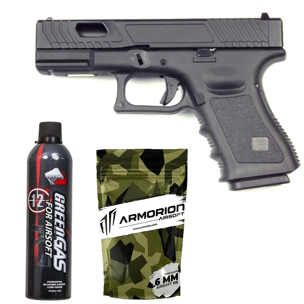 E&C Glock G19 TTI Airsoft Tabanca – Siyah - Silikonlu Green Gas 600 ML – 0.20G BB – 1kg