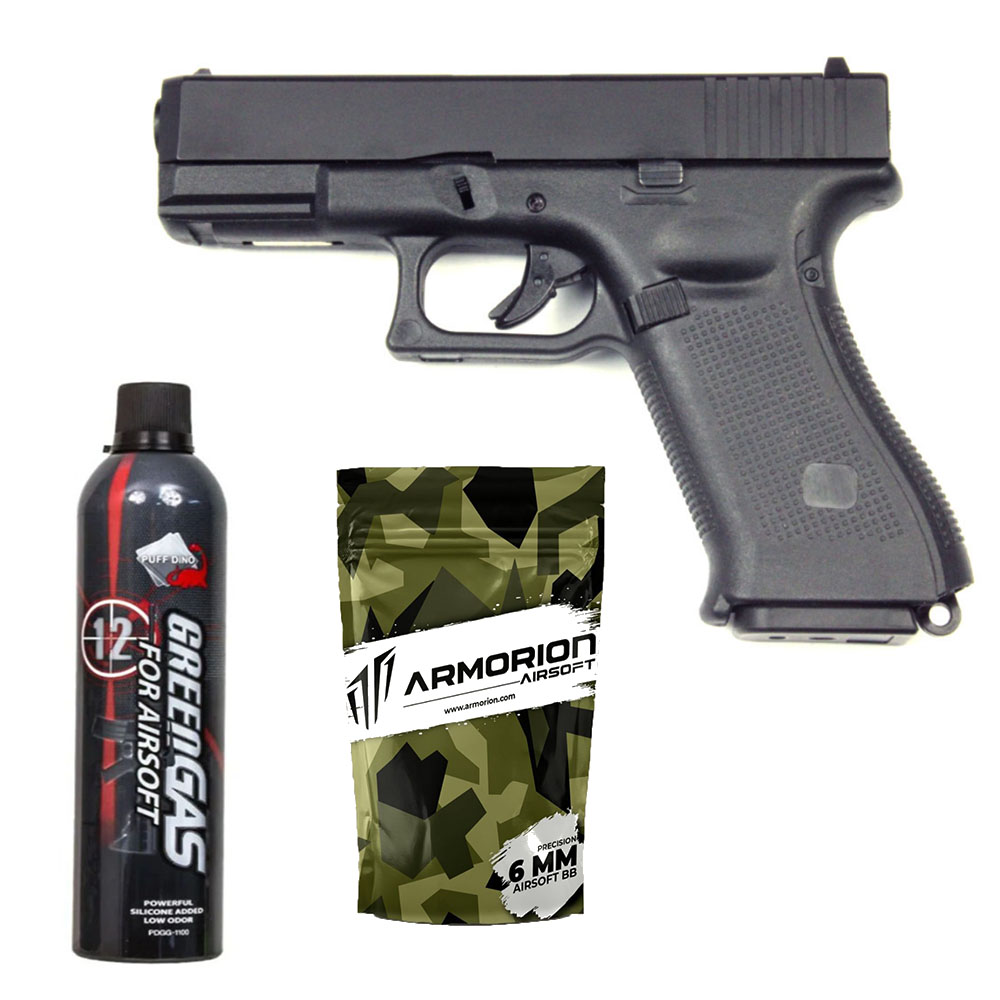 E&C Glock G19X Airsoft Tabanca – Siyah – Silikonlu Green Gas 600 ML – 0.20G BB – 1kg