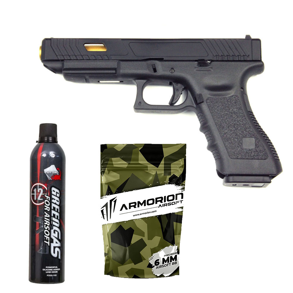 E&C Glock G34 TTI Airsoft Tabanca – Siyah - Silikonlu Green Gas 600 ML – 0.20G BB – 1kg