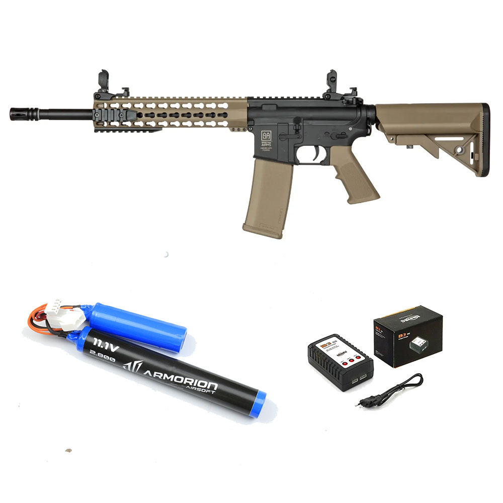 Specna Arms SA-F02 FLEX Airsoft Tüfeği – 330 FPS – Yarım Tan – Armorion 11.1V 2800Mah 2 Yaprak – Tamiya – B3 Pro Şarj Aleti