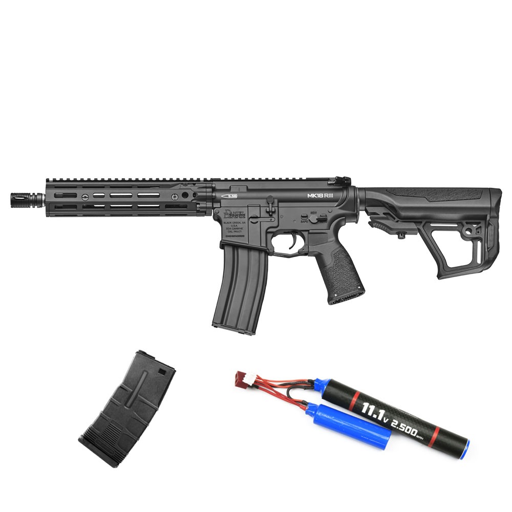 ICS Airsoft EMG X Daniel Defense DD4 MK18 RIII S3 Airsoft Tüfeği – Siyah – ICS T Tactical Mid-Cap Airsoft Şarjör 120BB – Siyah – Armorion Lithium-Ion Pil 11.1V 2500Mah 2 Yaprak – T Plug