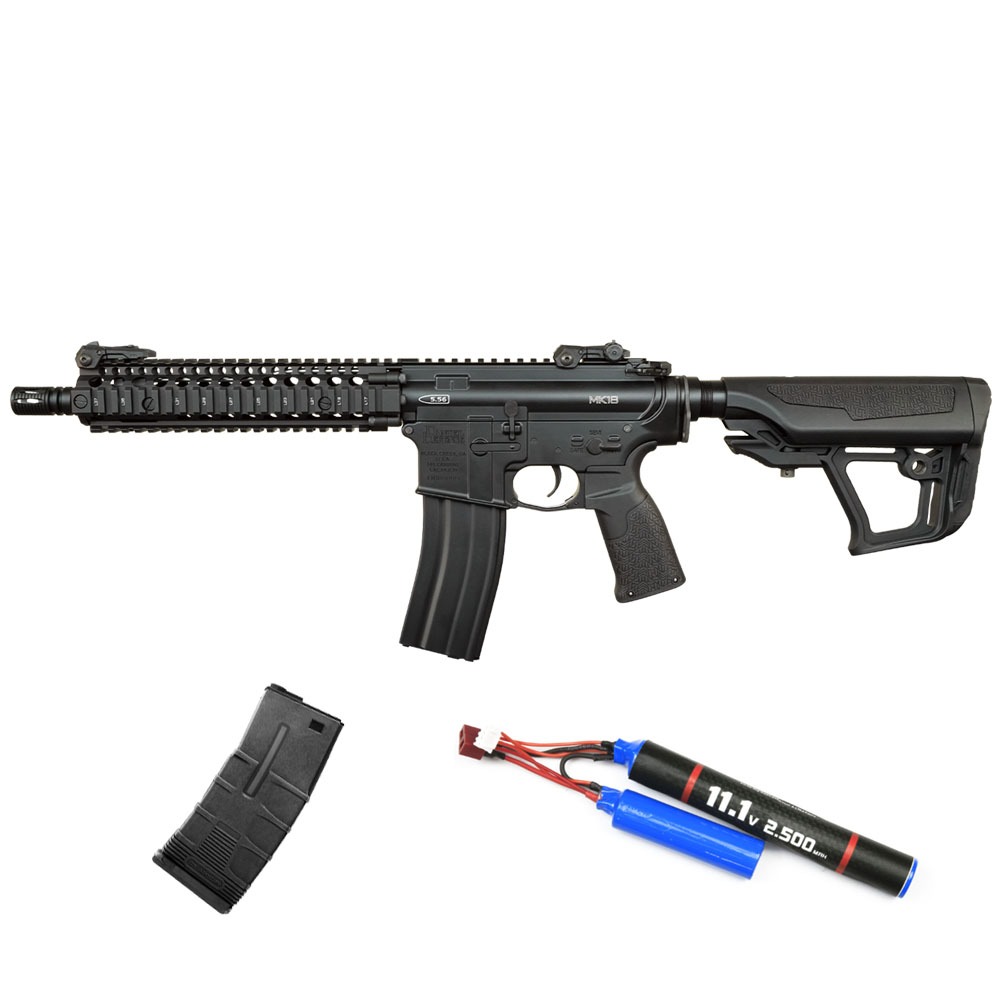 ICS Airsoft EMG X Daniel Defense MK18 S3 Airsoft Tüfeği – Siyah – ICS T Tactical Mid-Cap Airsoft Şarjör 120BB – Siyah – Armorion Lithium-Ion Pil 11.1V 2500Mah 2 Yaprak – T Plug