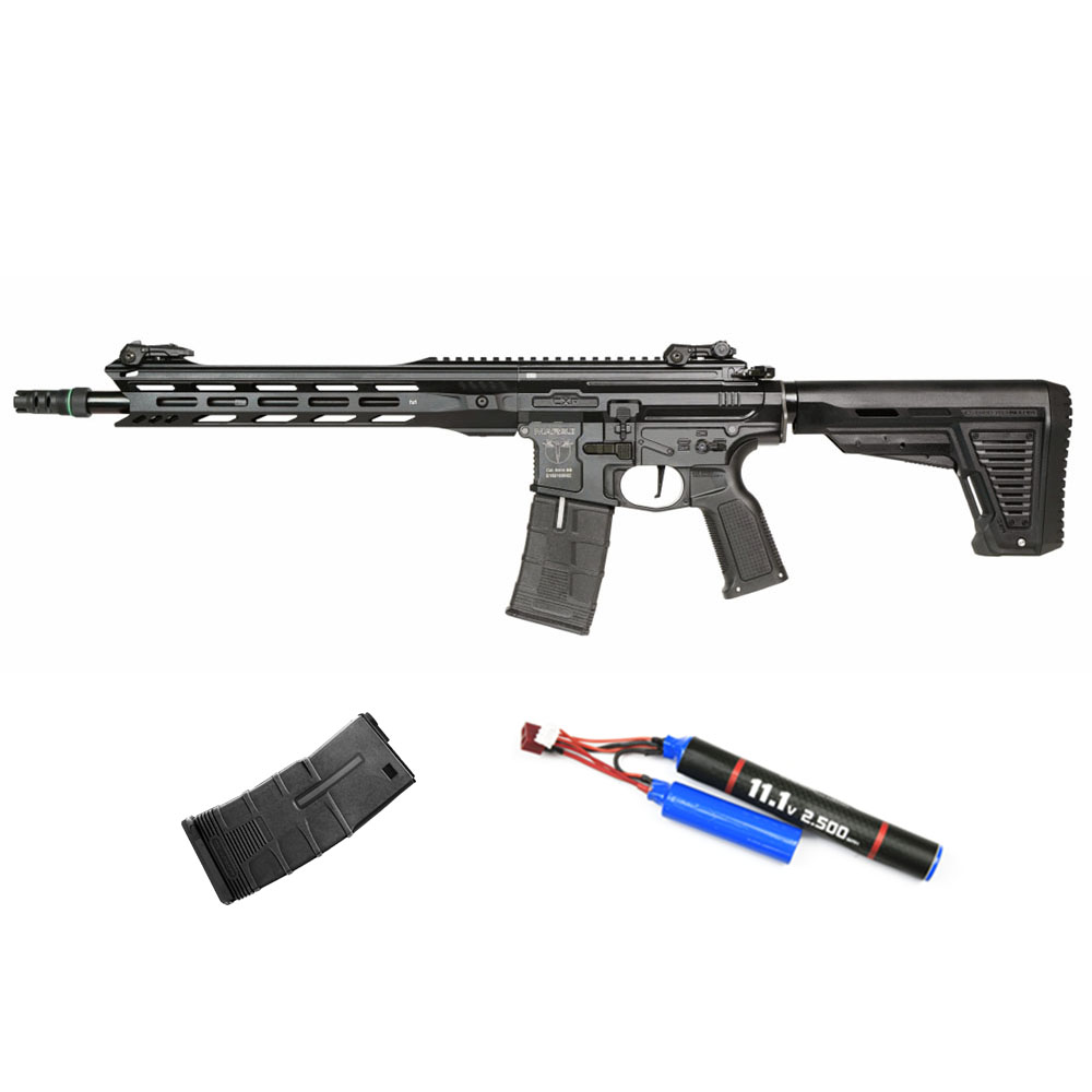 ICS Airsoft CXP-MARS.II Airsoft Tüfeği – Siyah – Armorion Lithium-Ion Pil 11.1V 2500Mah 2 Yaprak – T Plug – ICS T Tactical Mid-Cap Airsoft Şarjör 120BB – Siyah