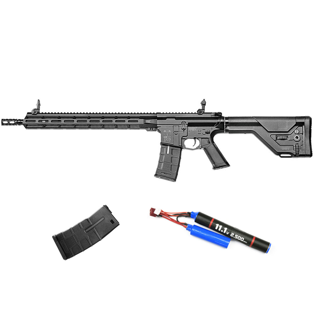 ICS Airsoft CXP-MMR DMR UKSR Airsoft Tüfeği – Siyah – Armorion Lithium-Ion Pil 11.1V 2500Mah 2 Yaprak – T Plug – ICS T Tactical Mid-Cap Airsoft Şarjör 120BB – Siyah