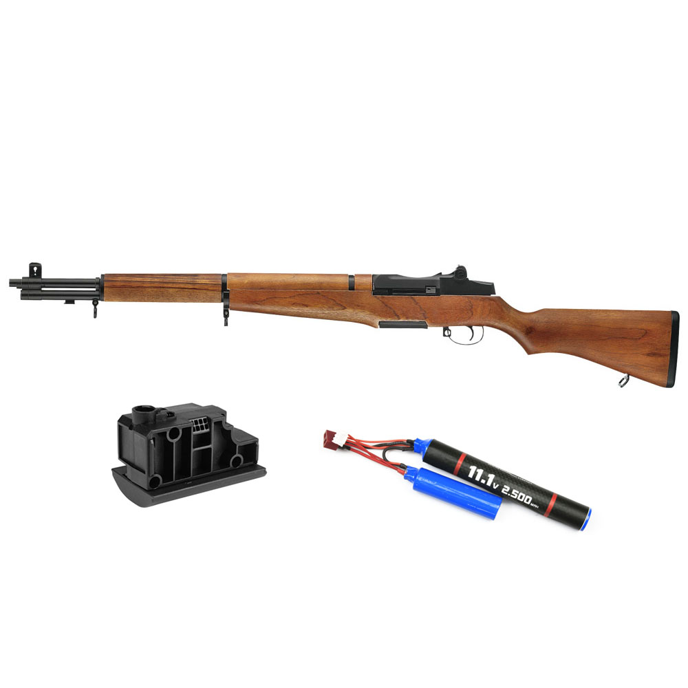 ICS Airsoft M1 Garand Airsoft Tüfeği – Ahşap – Armorion Lithium-Ion Pil 11.1V 2500Mah 2 Yaprak – T Plug – ICS Airsoft M1 Garand Airsoft Şarjörü 42BB – Siyah