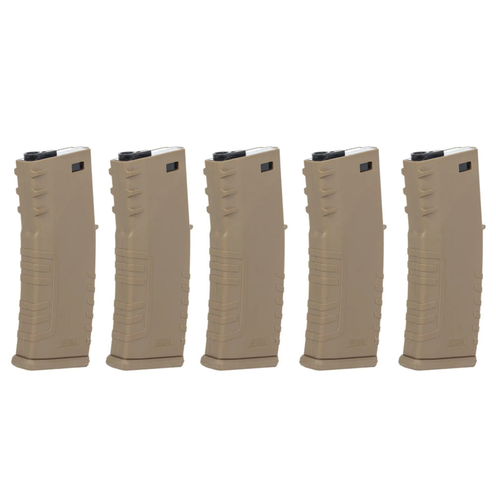 Specna Arms 120 BB Kapasiteli, Polimer 5 Adet Mid-Cap Şarjör Seti - Tan