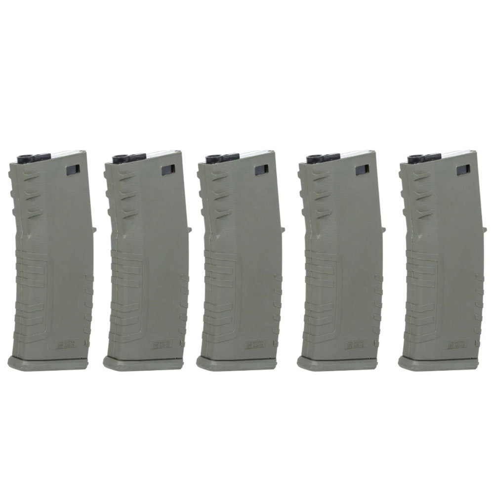 Specna Arms 120 BB Kapasiteli, Polimer 5 Adet Mid-Cap Şarjör Seti - Yeşil