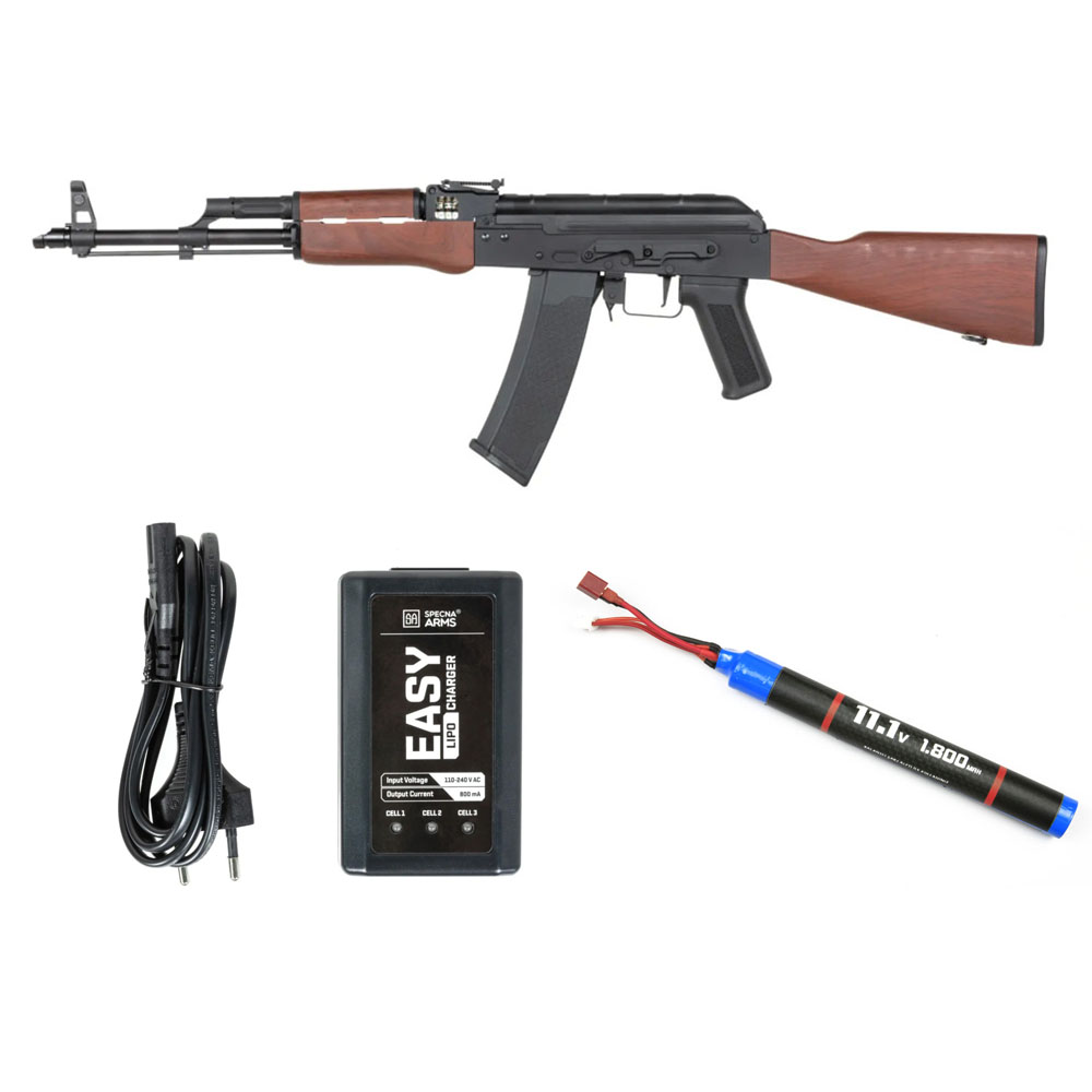Specna Arms SA-J70 Airsoft Tüfeği CORE™ HAL ETU Gen. 2 AK47 – Siyah -Armorion Lithium-Ion Pil 11.1V 1800Mah Çubuk – TPlug- Specna Arms EASY Li-Po Pil Şarj Cihazı