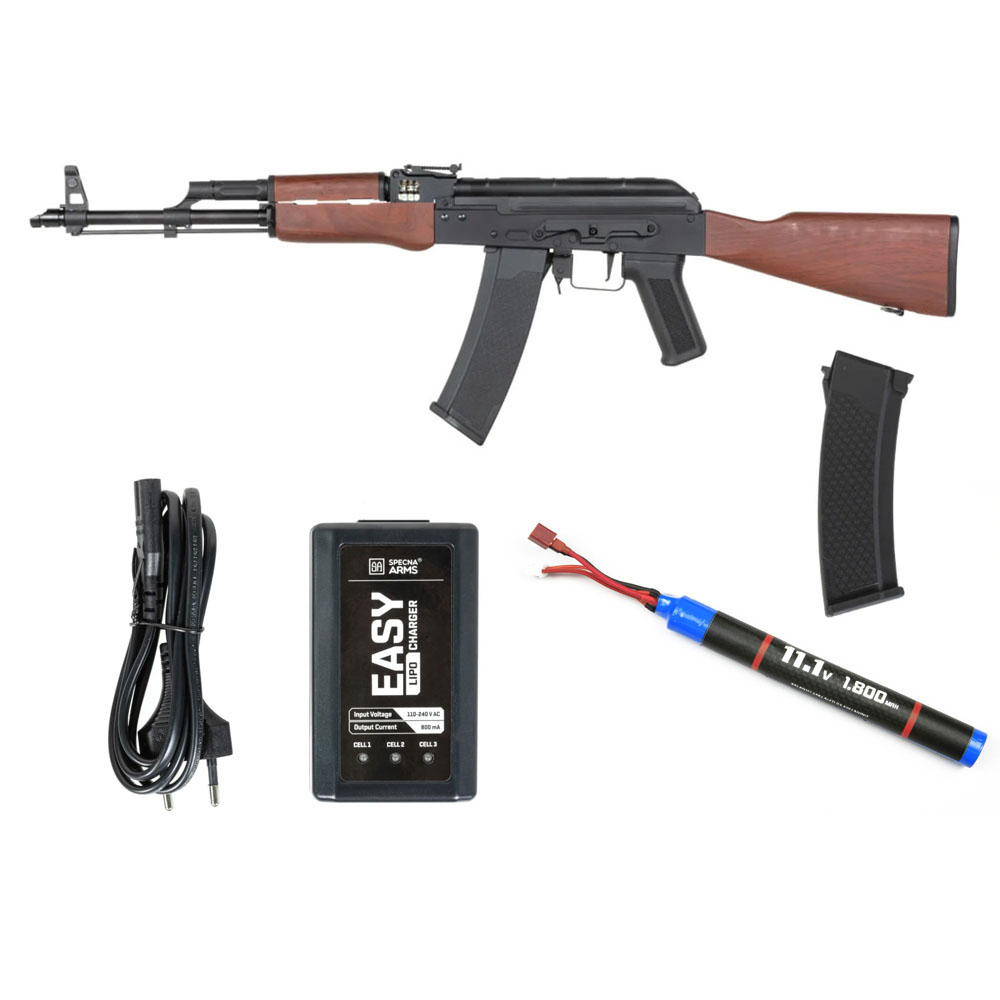 Specna Arms SA-J70 Airsoft Tüfeği CORE™ HAL ETU Gen. 2 AK47 – Siyah -Armorion Lithium-Ion Pil 11.1V 1800Mah Çubuk – TPlug- Specna Arms EASY Li-Po Pil Şarj Cihazı