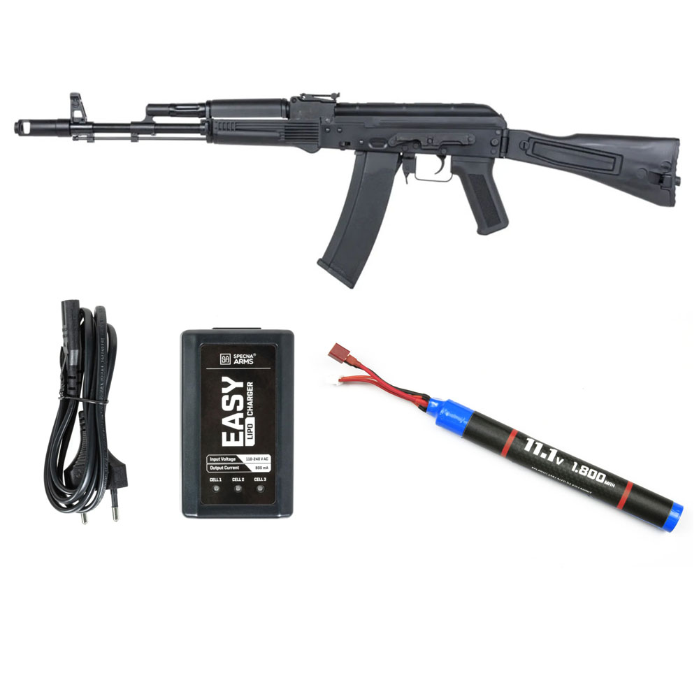 Specna Arms SA-J71 Airsoft Tüfeği CORE™ HAL ETU Gen. 2 AK47 – Siyah-Armorion Lithium-Ion Pil 11.1V 1800Mah Çubuk – TPlug- Specna Arms EASY Li-Po Pil Şarj Cihazı