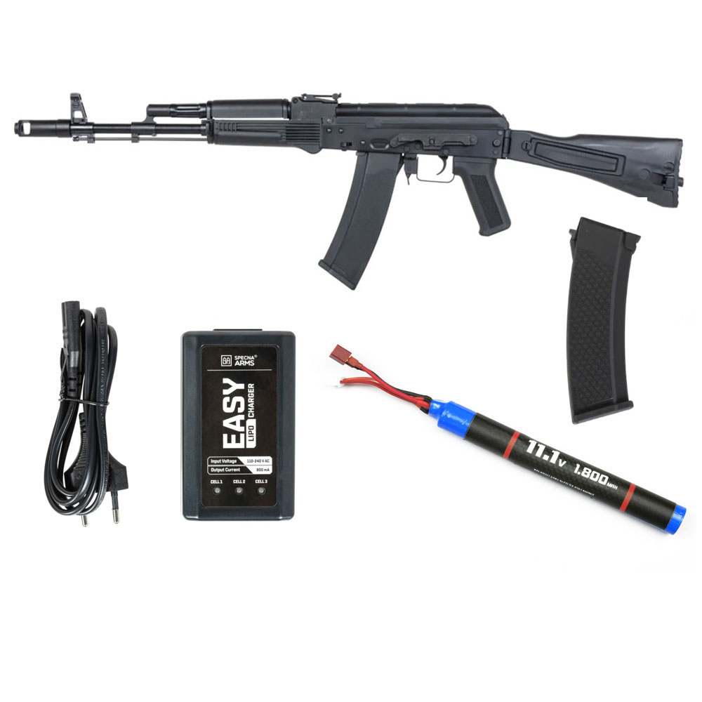 Specna Arms SA-J71 Airsoft Tüfeği CORE™ HAL ETU Gen. 2 AK47 – Siyah-Armorion Lithium-Ion Pil 11.1V 1800Mah Çubuk – TPlug- Specna Arms EASY Li-Po Pil Şarj Cihazı