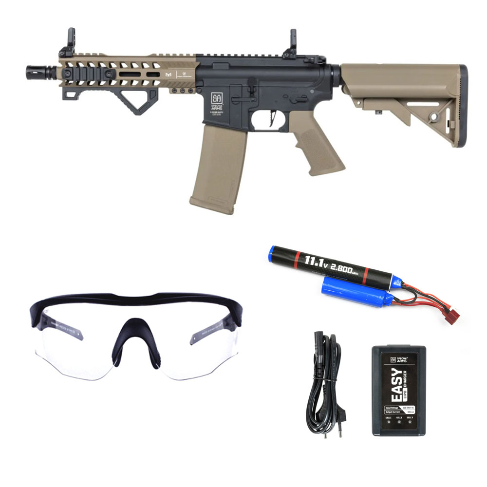Specna Arms SA-C17 Airsoft Tüfeği CORE™ HAL ETU™ Gen.2 – Yarım Tan – Armorion Recce Airsoft Gözlüğü – Armorion Lithium-Ion Pil 11.1V 2800Mah 2 Yaprak – T Plug- EASY Li-Po Pil Şarj Cihazı