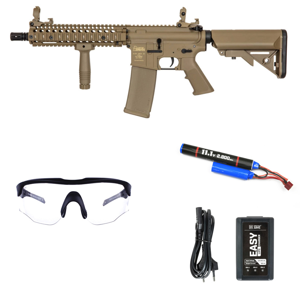 Specna Arms SA-C19 Airsoft Tüfeği DD® CORE™ HAL ETU™ Gen.2 – Full Tan – Armorion Recce Airsoft Gözlüğü – Armorion Lithium-Ion Pil 11.1V 2800Mah 2 Yaprak – T Plug- EASY Li-Po Pil Şarj Cihazı