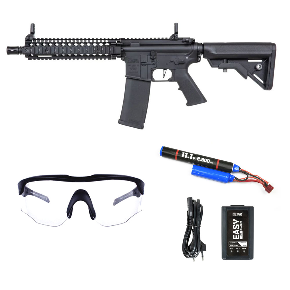 Specna Arms Daniel Defense® MK18 SA-E19 EDGE™ HAL 2™ ETU Gen.2 Airsoft Tüfeği – Siyah – Armorion Recce Airsoft Gözlüğü – Armorion Lithium-Ion Pil 11.1V 2800Mah 2 Yaprak – T Plug- EASY Li-Po Pil Şarj Cihazı