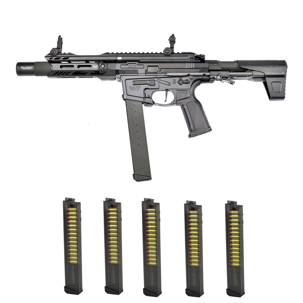ICS Airsoft CXP-MARS PDW9 Airsoft Tüfeği – Siyah- ICS PDW9 Şarjör Seti Mid-Cap 120BB 8’li – Siyah
