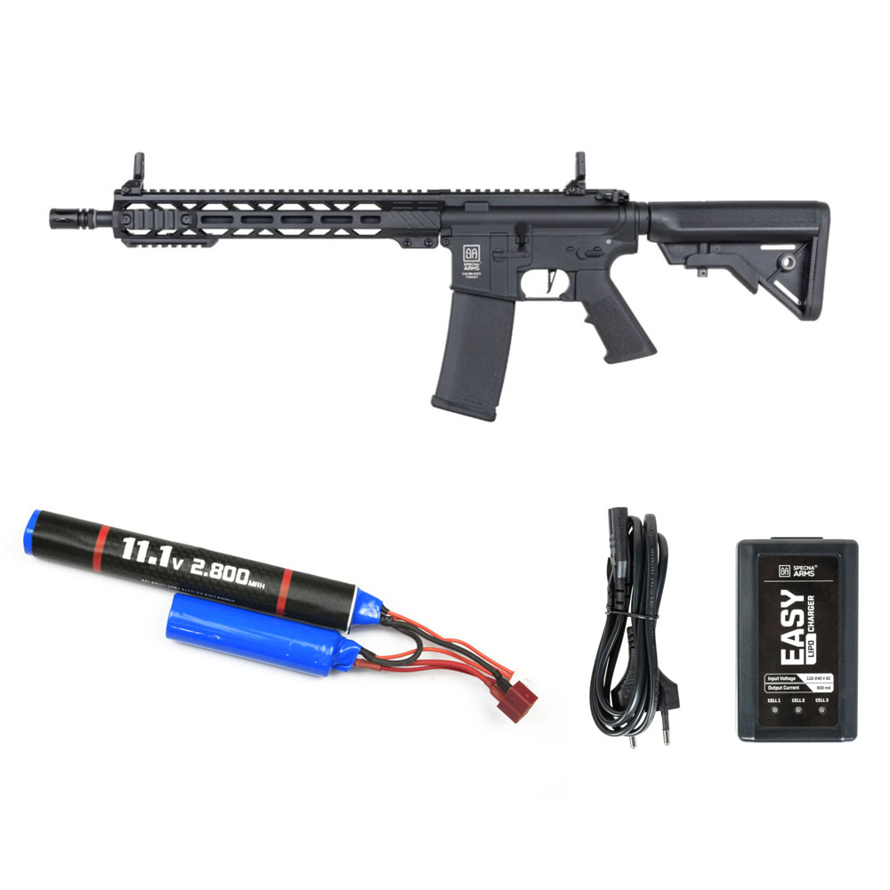 Specna Arms SA-F09 FLEX™ Airsoft Tüfeği HAL ETU™ Gen.2 – Siyah – Armorion Lithium-Ion Pil 11.1V 2800Mah 2 Yaprak – T Plug – Specna Arms EASY Li-Po Pil Şarj Cihazı