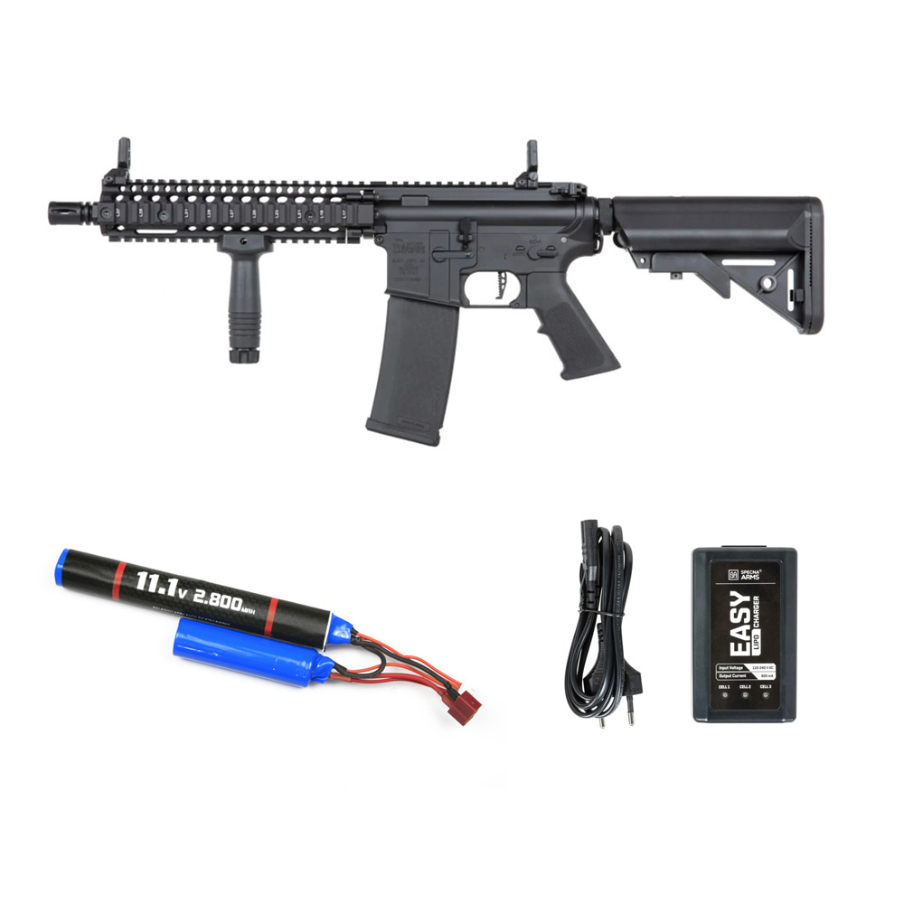 Specna Arms MK18 SA-P19 Airsoft Tüfeği DD® Prime™ Aster II ETU Fırçasız Motor – Siyah – Armorion Lithium-Ion Pil 11.1V 2800Mah 2 Yaprak – T Plug – Specna Arms EASY Li-Po Pil Şarj Cihazı