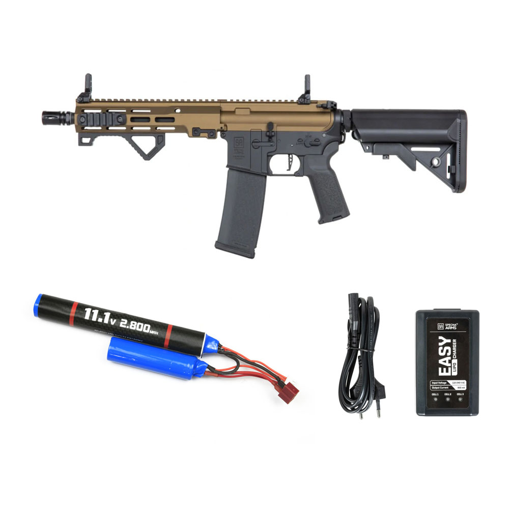 Specna Arms SA-P23 Prime 2.0™ Airsoft Tüfeği Aster II ETU – Chaos Bronze – Armorion Lithium-Ion Pil 11.1V 2800Mah 2 Yaprak – T Plug – Specna Arms EASY Li-Po Pil Şarj Cihazı